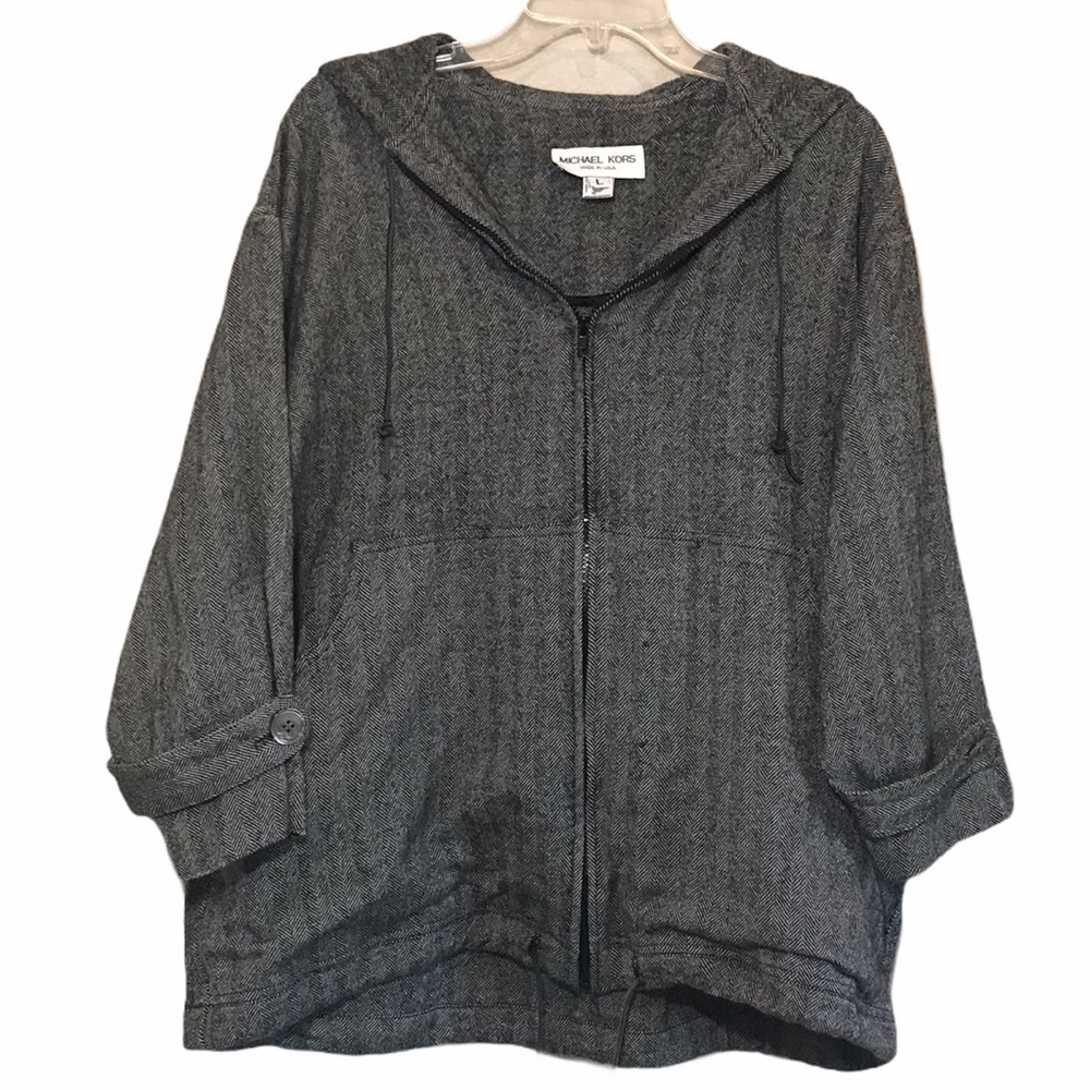 MICHAEL KORS Wool Vintage Hooded Jacket Zip Front